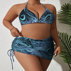 Alyssa 3 pieces Marble Print with Skirt Blue
