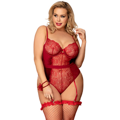 Bella Red Underwired Velvet and Lace Bodysuit