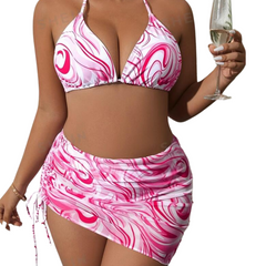 Alyssa 3 pieces Marble Print with Skirt White and Pink