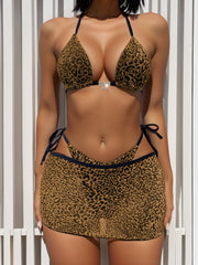 Mercedes Gold Leopard Bikini with Skirt 3-Pieces Set