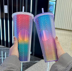 Studded Tumbler Cups with Lid & Straw (Multi-colors)