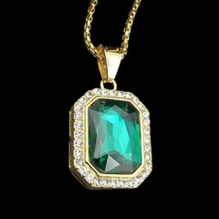 Dark Green Square Gold Pendant