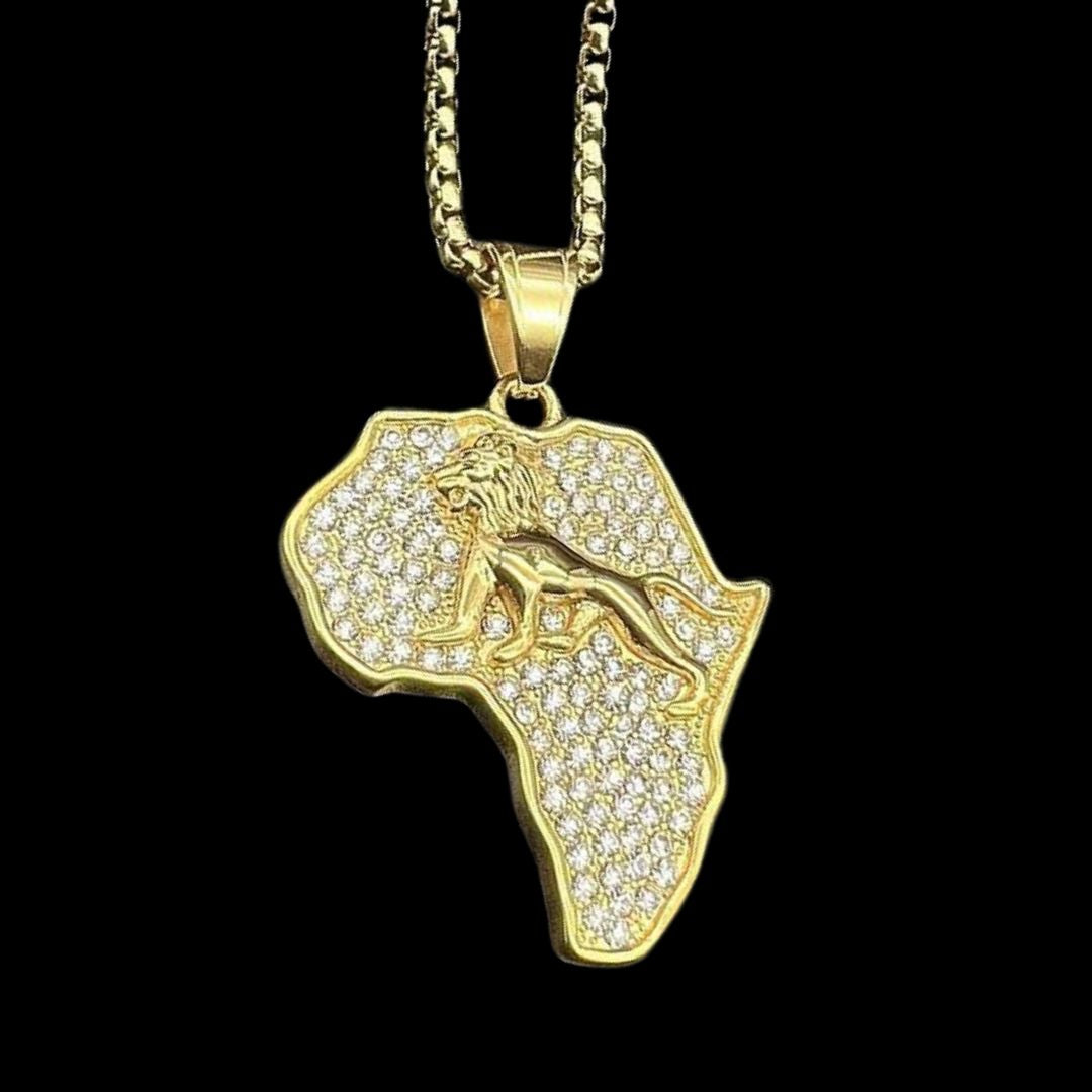 Gold Africa Lion Pendant