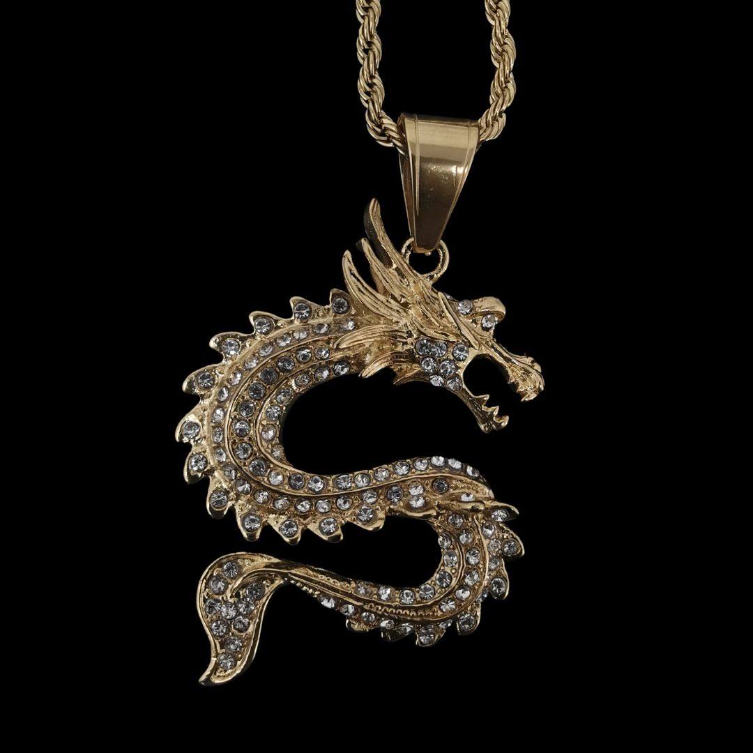 Gold Dragon with Diamonds Pendant