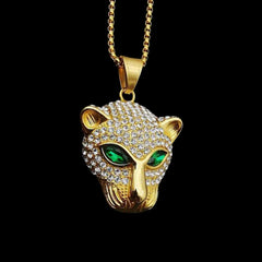 Gold Jaguar Green Eyes Pendant