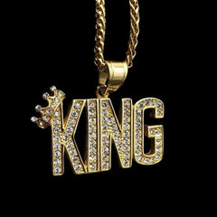 Gold King Pendant with Crown and Diamonds