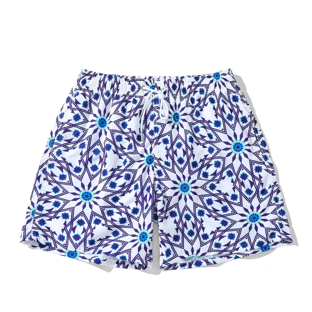 Men's Short Floral Pattern Blue White