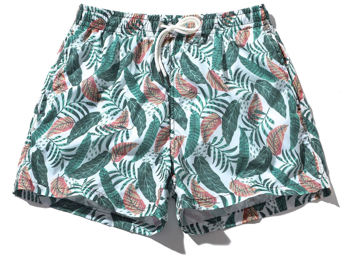 Men's Short Leaves Pattern Green Red