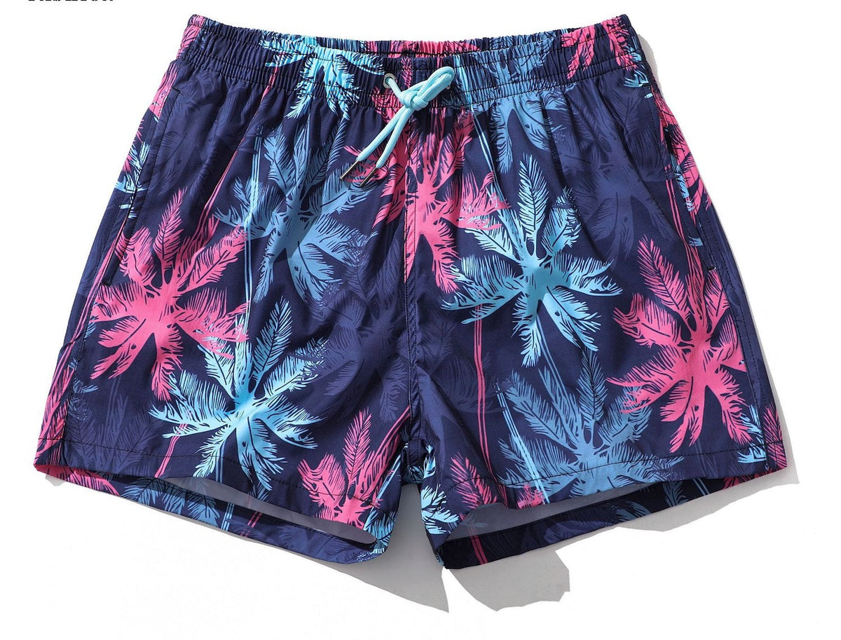 Men's Short Tropical Pattern Blue Pink