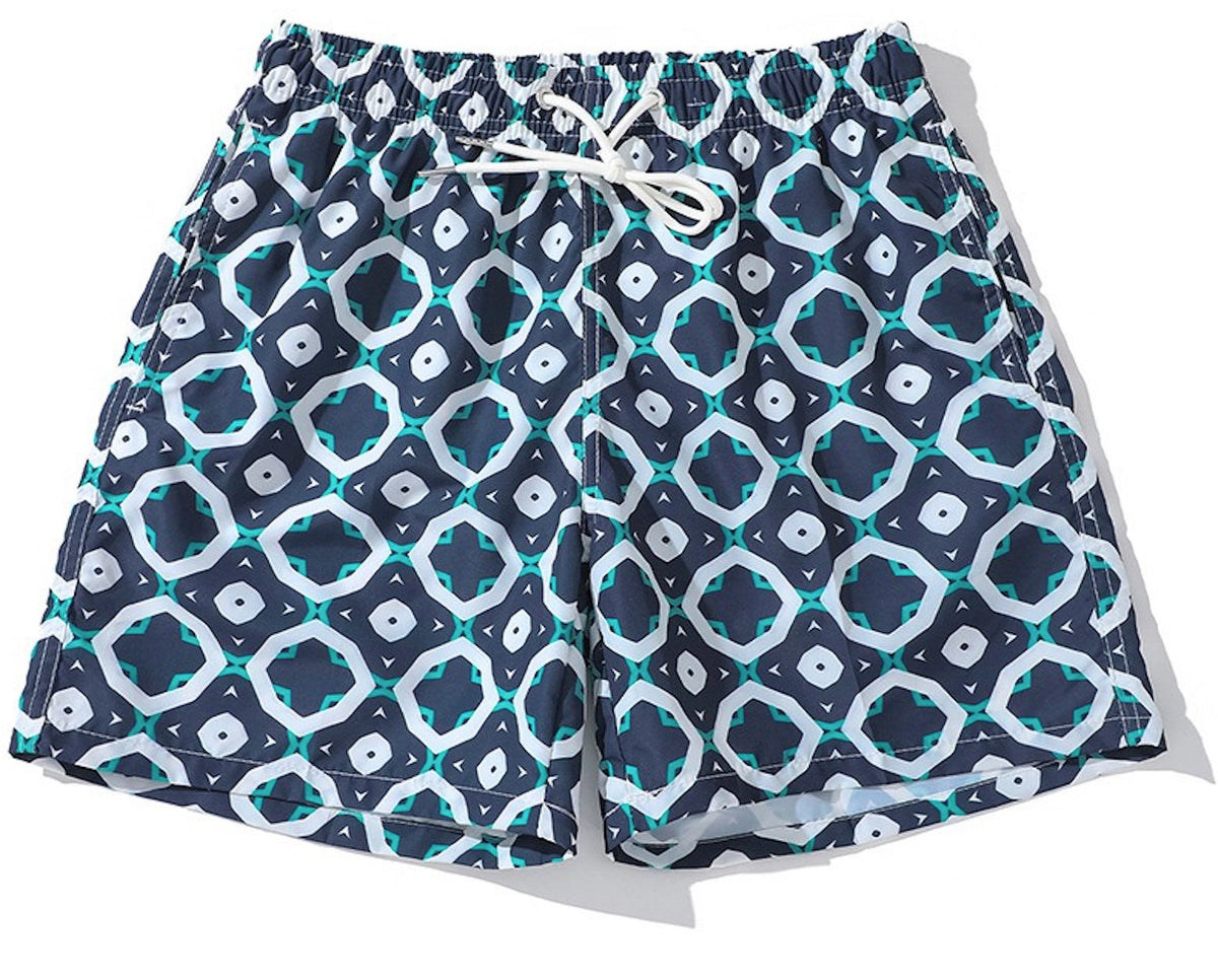Men's Short Abstract Pattern White Blue