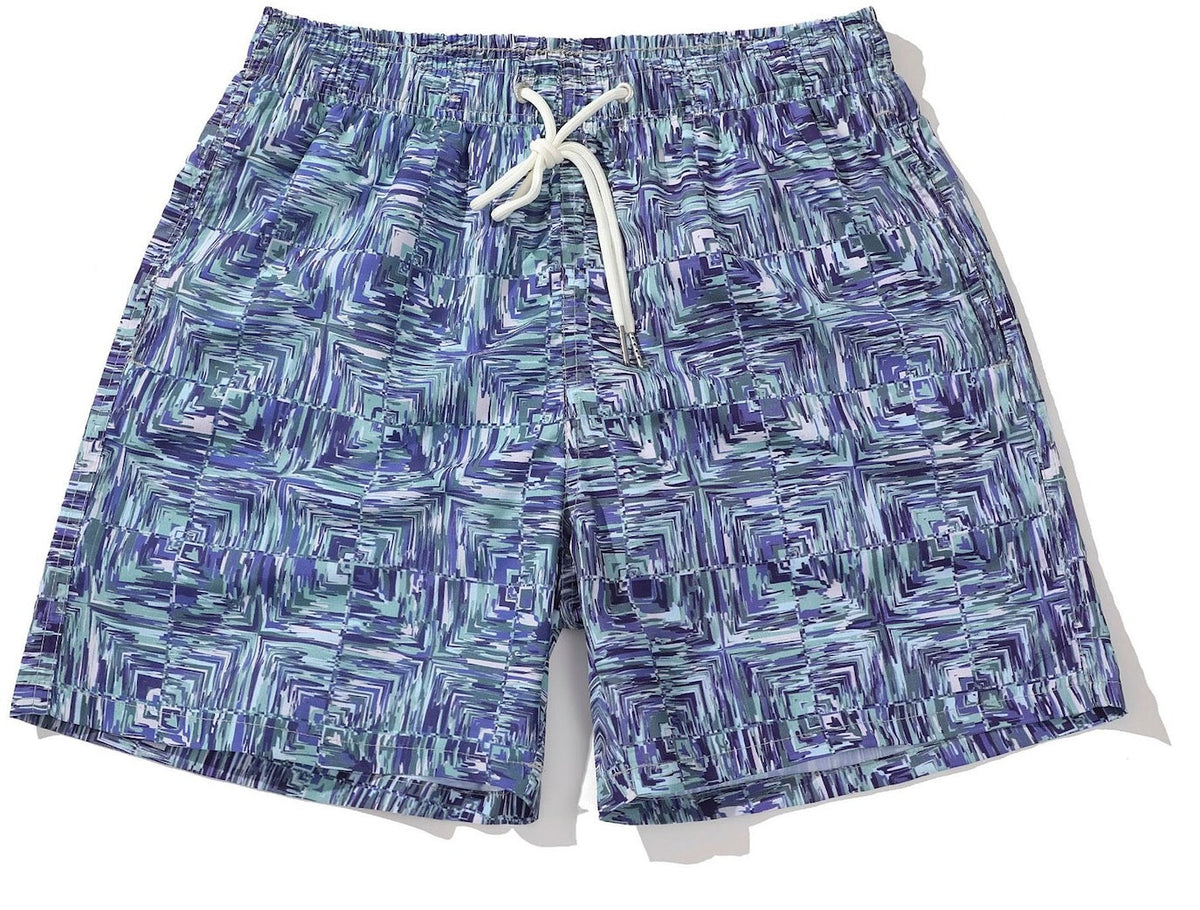 Men's Short Abstract Tile Pattern Blue