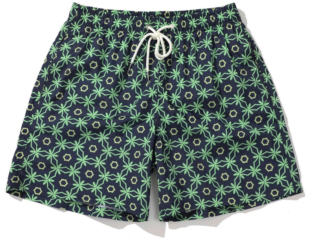 Men's Short Abstract Pattern Dark Blue Green
