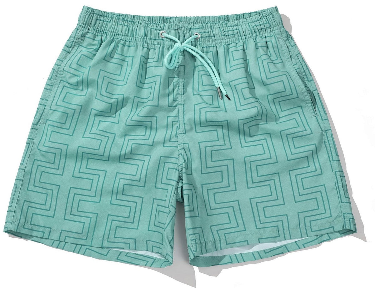 Men's Short Geometric Pattern Torquoise Blue