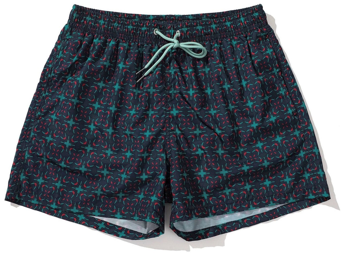 Men's Short Abstract Pattern Navy Blue Red