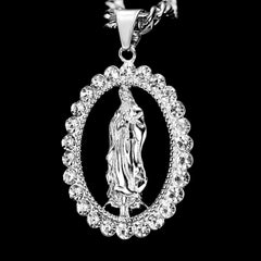 Silver Mary Oval Diamond Pendant