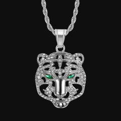 Silver Panther Mask Green Eyes Pendant