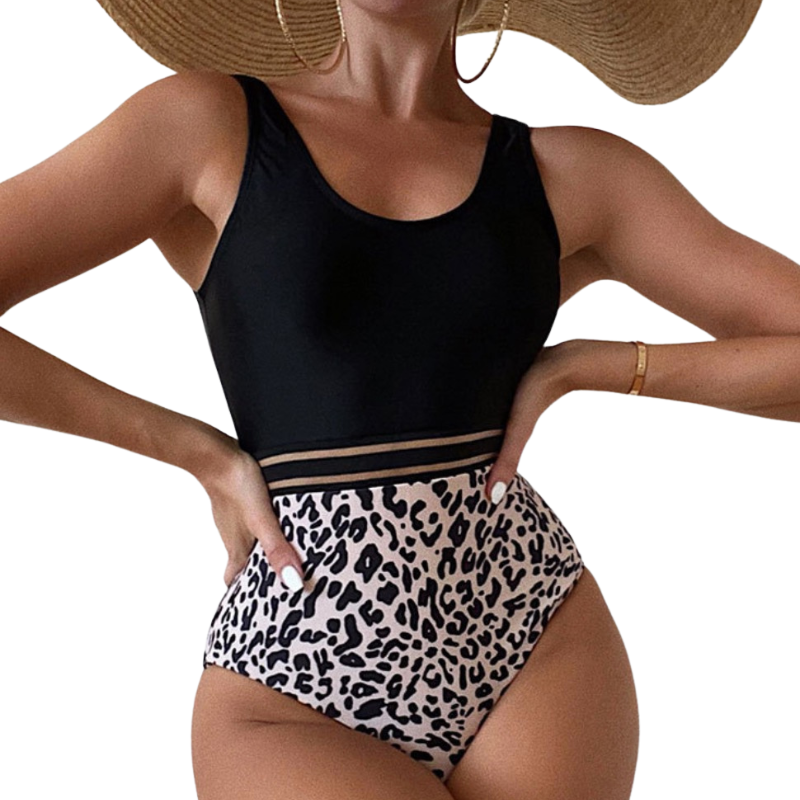 Abigail Black and Light Pink Leopard Print Monokini