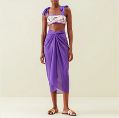 Alora Purple Floral 3-Pieces Bikini with Long Mesh Skirt