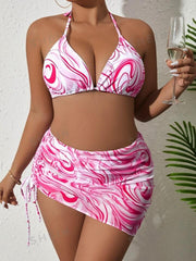 Alyssa 3 pieces Marble Print with Skirt White and Pink
