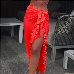 Ruffled Long Skirt Wrap  RED