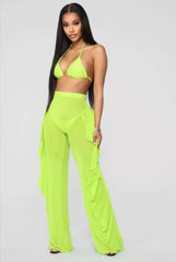 Neon Green Ruffled Mesh Coverup Pants CVUP40GRN