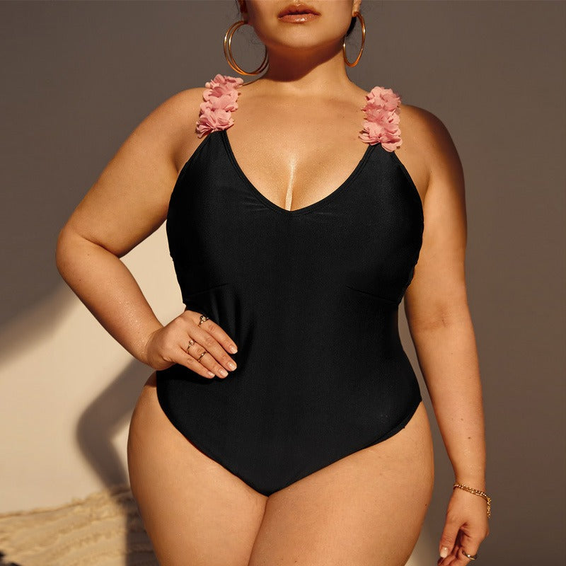 Danna One Piece Pink Flowers Backless in Black