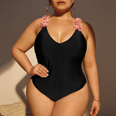 Danna One Piece Pink Flowers Backless in Black