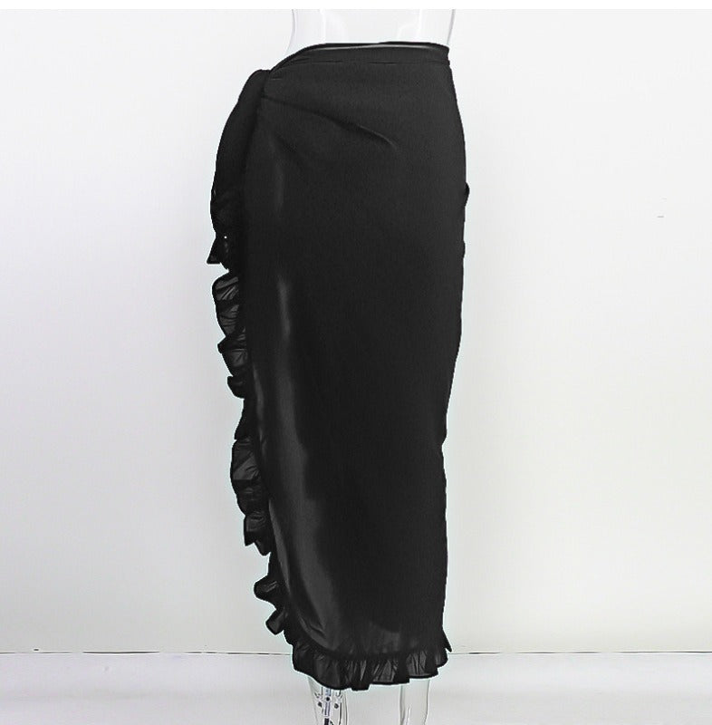 Ruffled Long Skirt Wrap BLACK