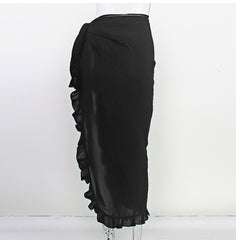Ruffled Long Skirt Wrap BLACK