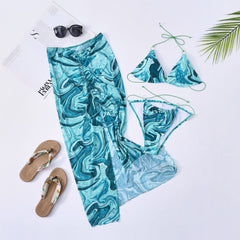Della Swimsuit Set Blue Waves Pattern
