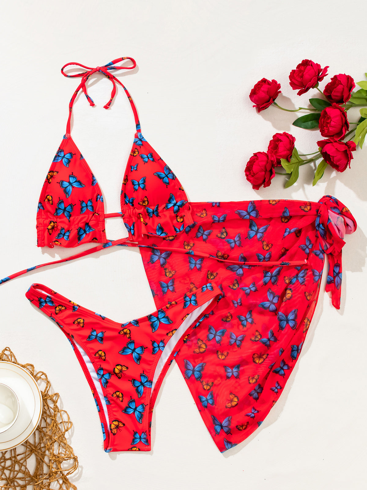 Gianna Bikini Red Butterfly Bikini with Wrap