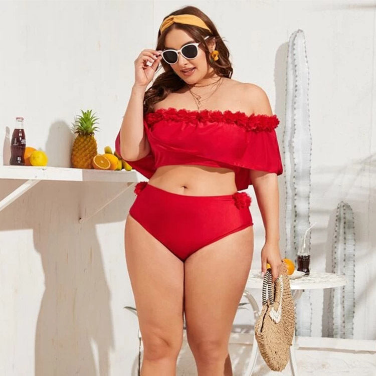 Leanna Red Flora Off Shoulder Bikini
