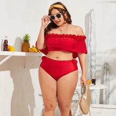 Leanna Red Flora Off Shoulder Bikini