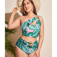 Ophelia One Shoulder Green Leaves Print Bikini