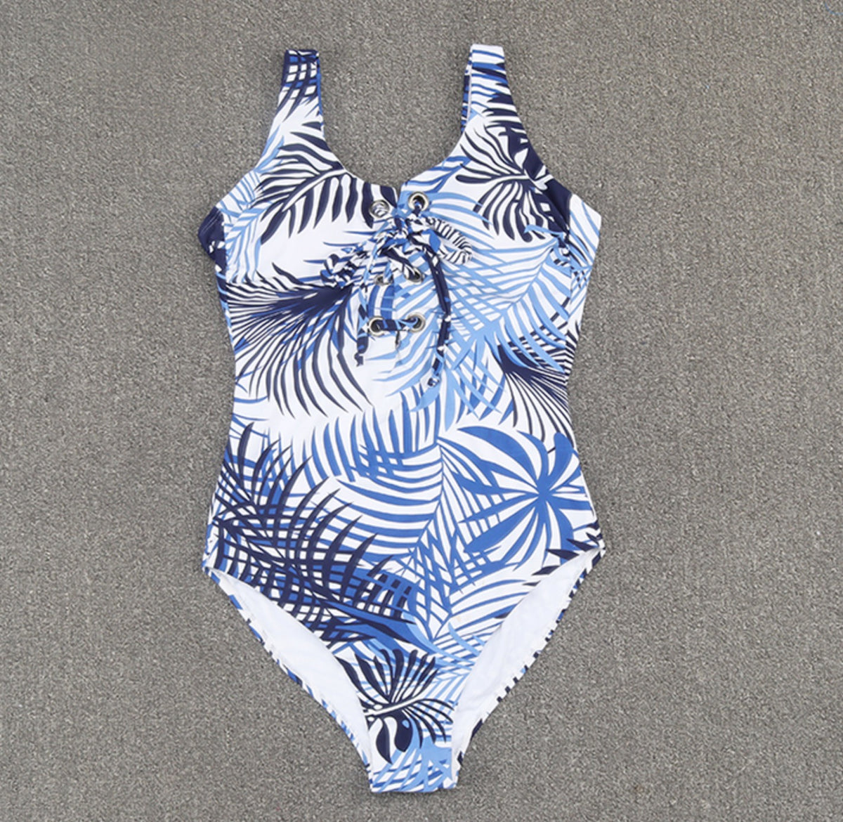 Isolde Blue Leaves Print One Piece