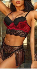 Daniela Red Black Fringe Lingerie 100ec