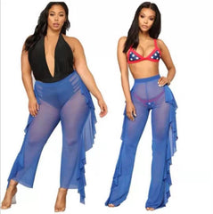 Blue Ruffled Mesh Coverup Pants CVUP40BLU